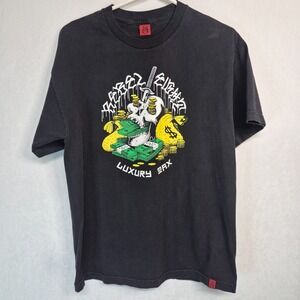 VINTAGE Rebel Eight Graphic Moneybags LUXURY TAX TShirt Sz L Black Grunge Y2K